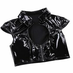 Kinky Cloth Wetlook Leather Skirt And Top Set Top & Tees