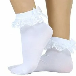 Kinky Cloth Socks & Tights White Bow Ankle High Heels Socks