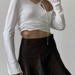 Kinky Cloth White Oblique Shoulder Crop Top Top & Tees