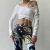 Kinky Cloth White Oblique Shoulder Crop Top Top & Tees