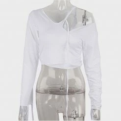 Kinky Cloth White Oblique Shoulder Crop Top Top & Tees