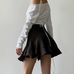 Kinky Cloth White Oblique Shoulder Crop Top Top & Tees