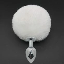 Kinky Cloth Pet Play White Poof Ball Rabbit Tail Plug