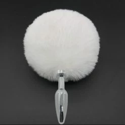 Kinky Cloth Pet Play White Poof Ball Rabbit Tail Plug