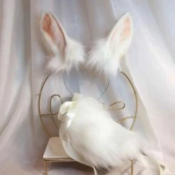 Kinky Cloth White Rabbit Ear Headwear & Tail Cosplay