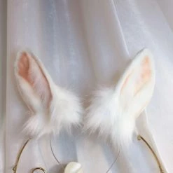 Kinky Cloth White Rabbit Ear Headwear & Tail Cosplay