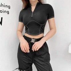 Kinky Cloth White Thread Short Sleeve Crop Top Top & Tees