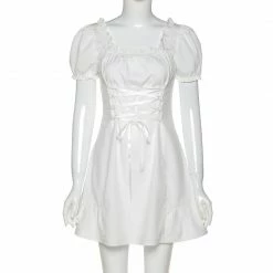 Kinky Cloth Dresses White Vintage Puff Sleeve Mini Dress