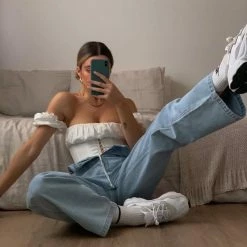 Kinky Cloth White Vintage Ruched Crop Top Top & Tees