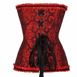 Kinky Cloth Zipper Black & Red Ribbon Corset