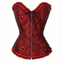 Kinky Cloth Zipper Black & Red Ribbon Corset