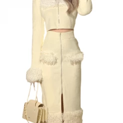 Kinky Cloth Zipper Coat And Skirt Set Skirts