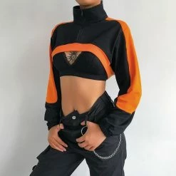 Kinky Cloth Zipper Panelled Smock Crop Top