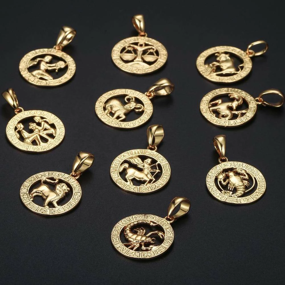 Kinky Cloth Zodiac Sign Gold Pendant Necklace Astrology 3 Kinky Cloth Zodiac Sign Gold Pendant Necklace Astrology